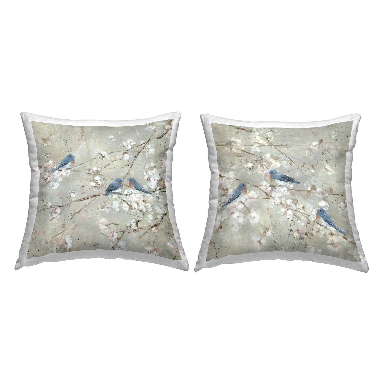 Stupell Industries Blue Birds Perched Tree Blossoms Spring Scene 2 Pillows, Each 18" x 18"